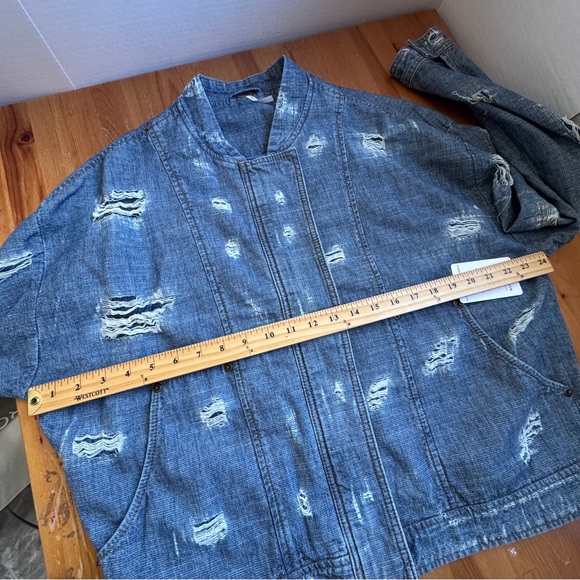 Free people denim, distressed, blue, jean jacket, size, large cotton NWT - Picture 12 of 14